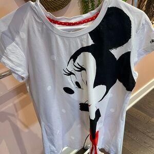 Disney Parks White Open Back T-Shirt with Minnie Mouse Print